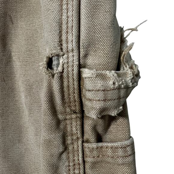Carhartt Carpenter Work Pants Sz 38x34 Tan Flannel Lined Distressed Vintage Y2K - Picture 6 of 15